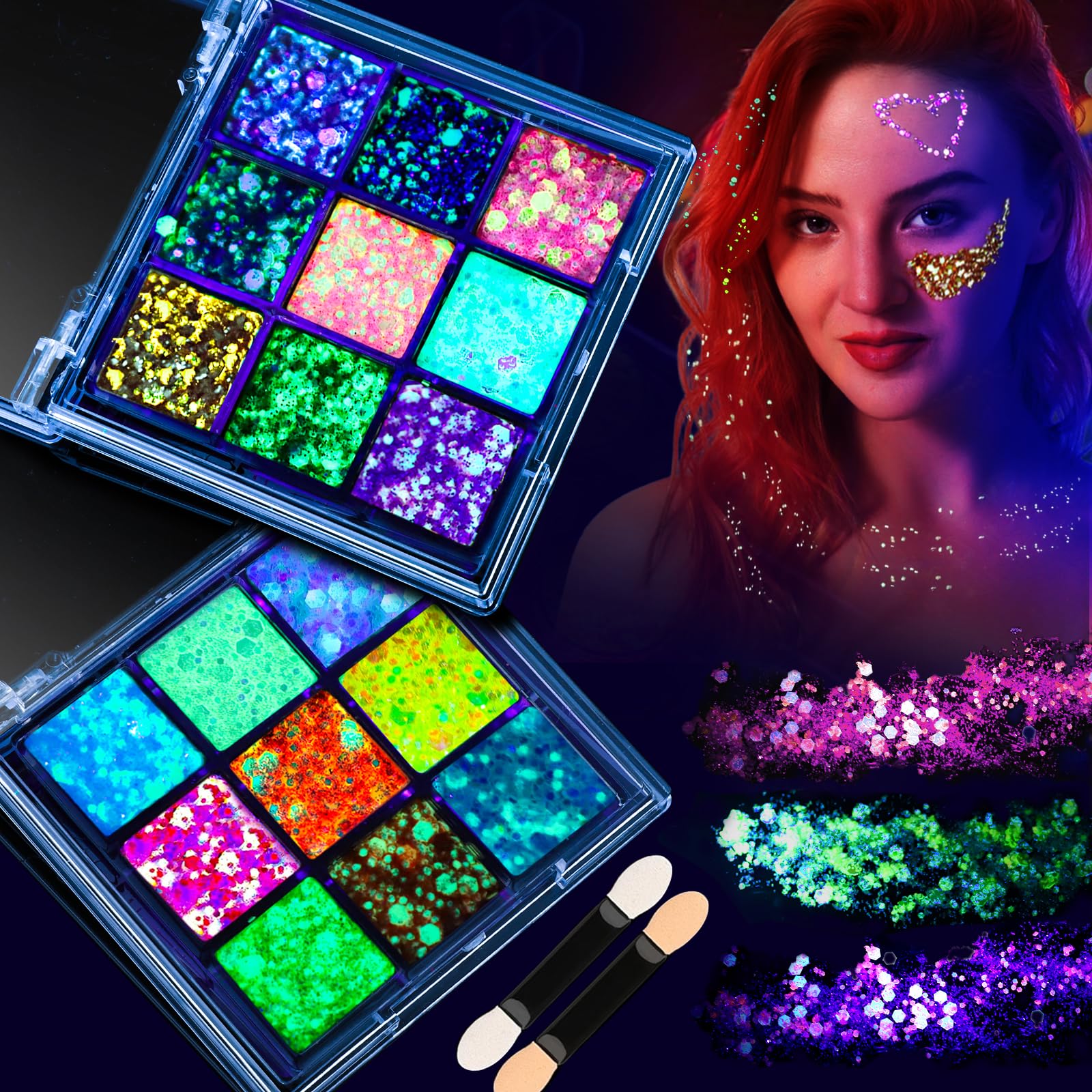 Fandamei front view palettes showing two snap-shut cases and color range benefit