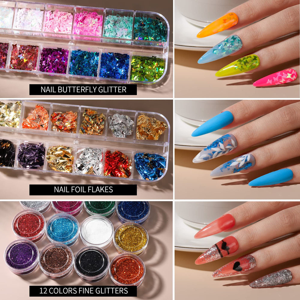 Fandamei spread of twelve fine glitter colors for blending and ombré effects