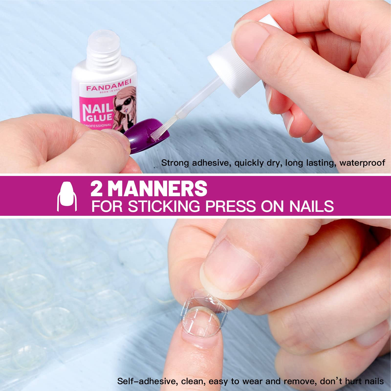 Fandamei brush-top 10g nail glue applicator for precise, strong adhesion