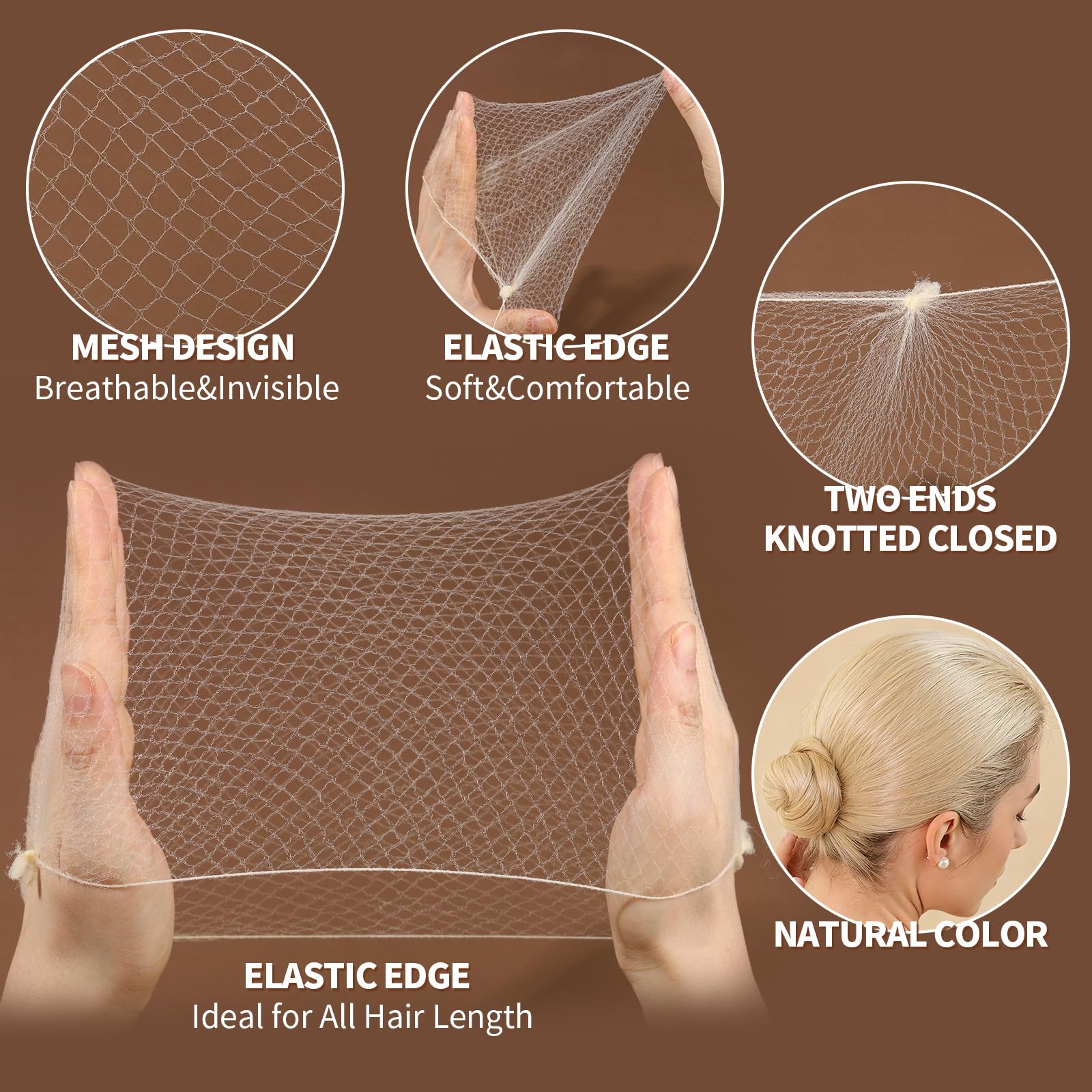 Fandamei hair net and pins detail demonstrating discreet hold and finish
