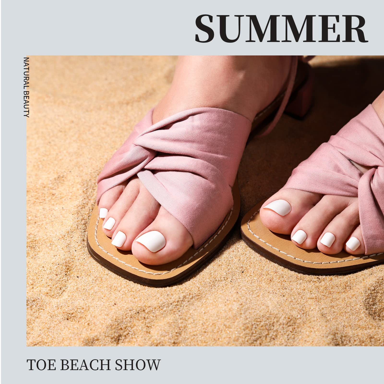 Fandamei press-on toenails worn with sandals showing natural polished appearance