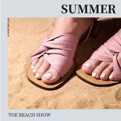 Fandamei press-on toenails worn with sandals showing natural polished appearance