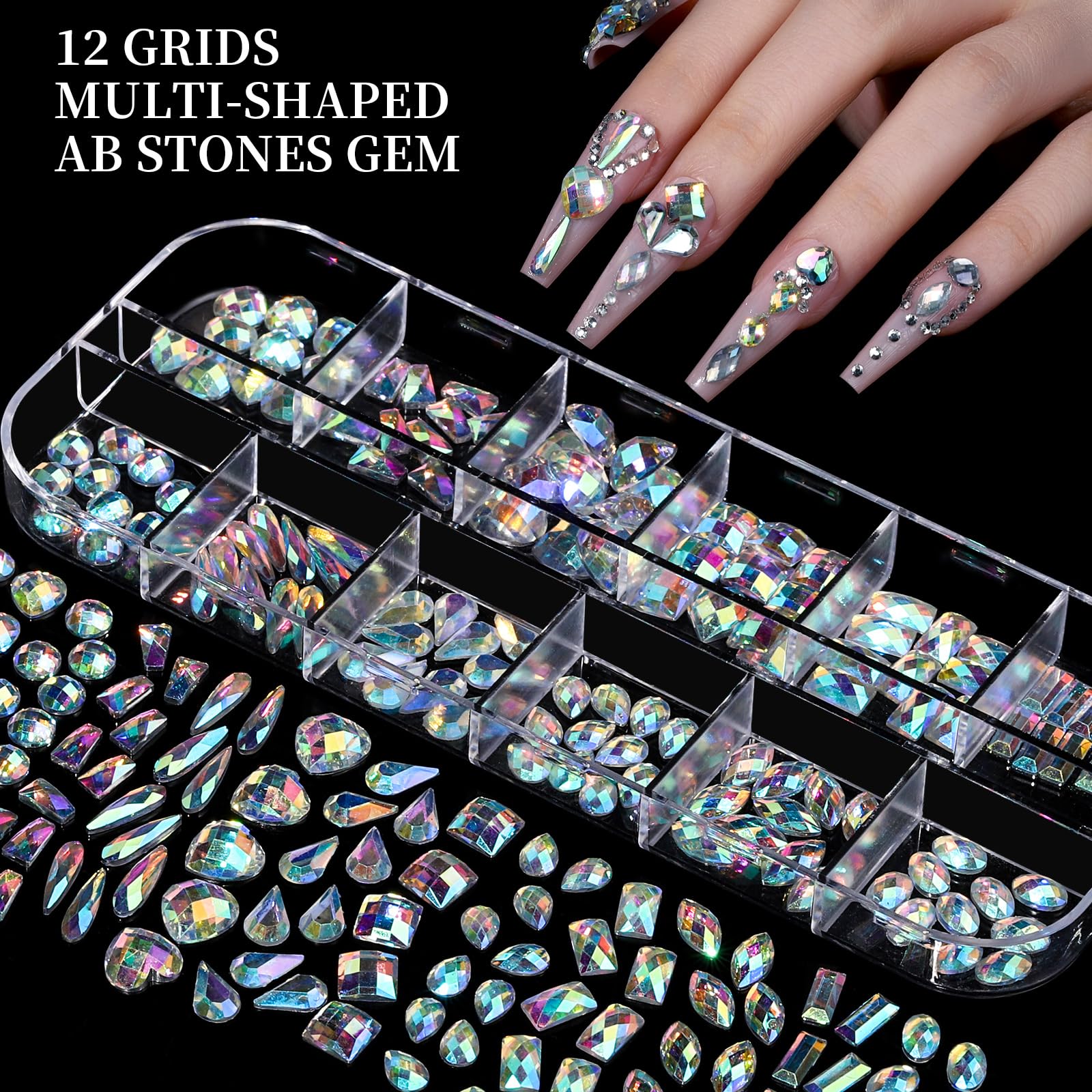 Fandamei lifestyle manicure setup with gems applied to nails for inspirational styling