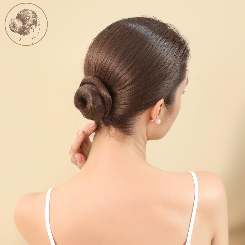 Fandamei lifestyle woman using pins to twist bun quickly for comfortable all-day wear