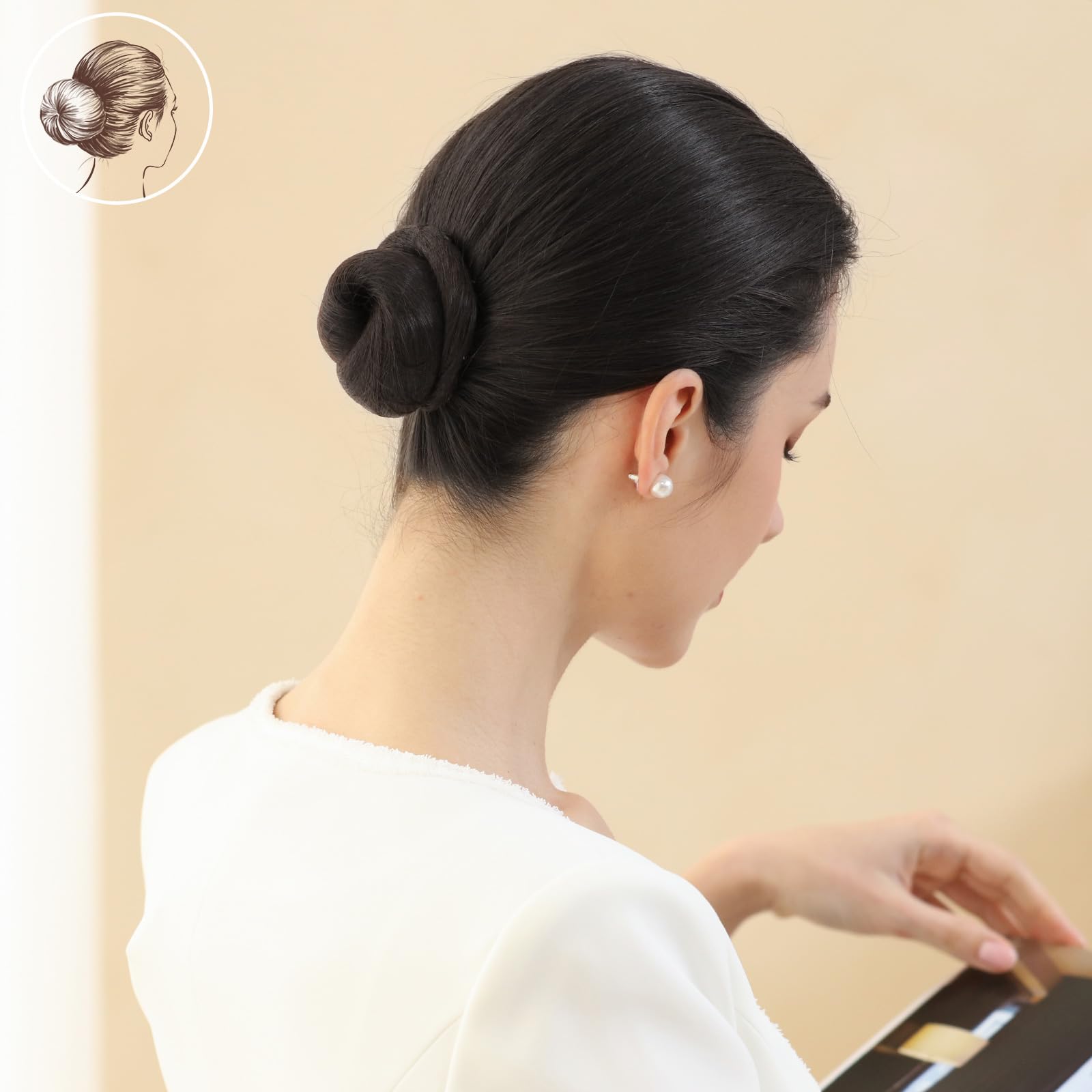 Fandamei lifestyle shot of woman wearing a bun showing stylish easy use