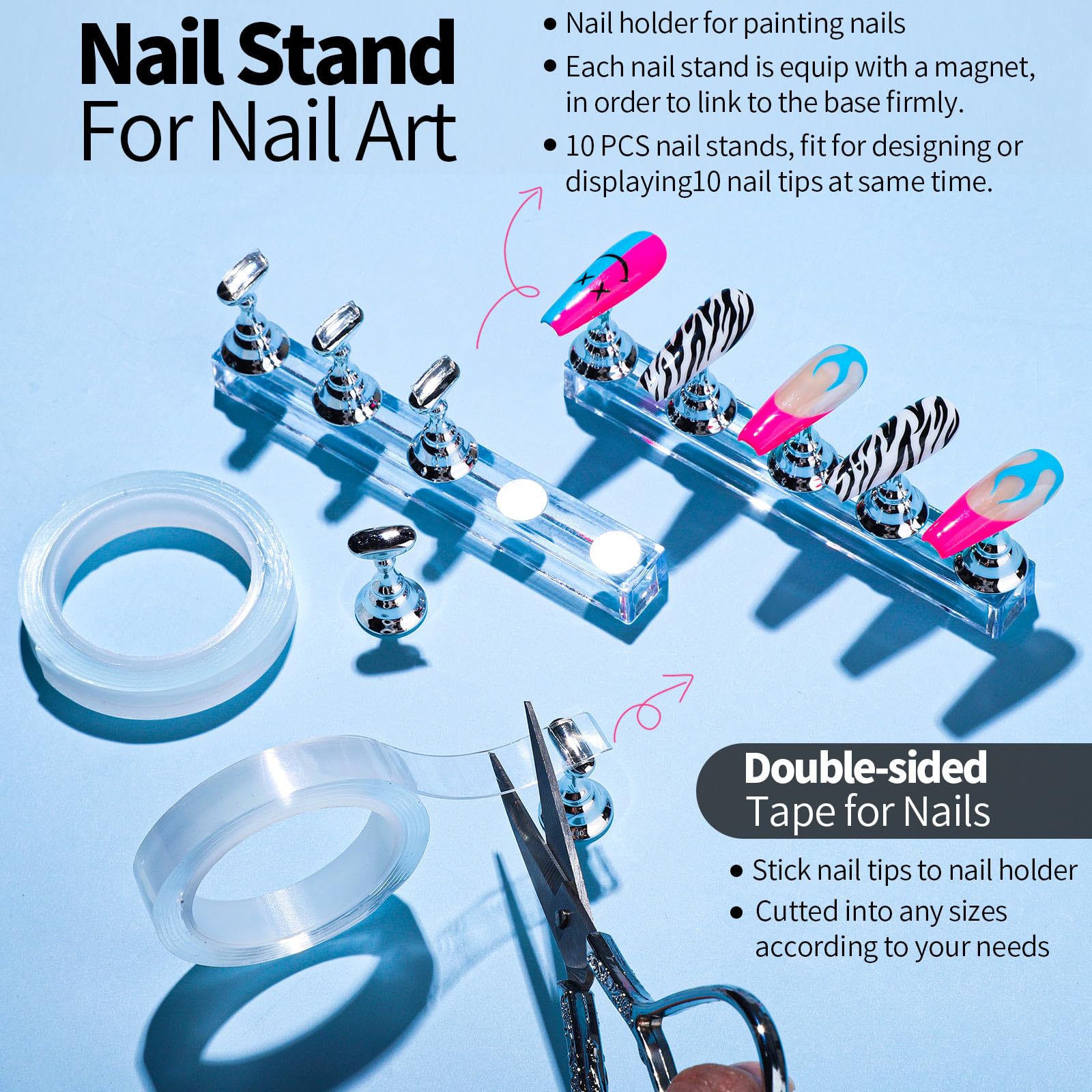 Fandamei magnetic nail stands array holding multiple tips for stable painting and multi-tip work