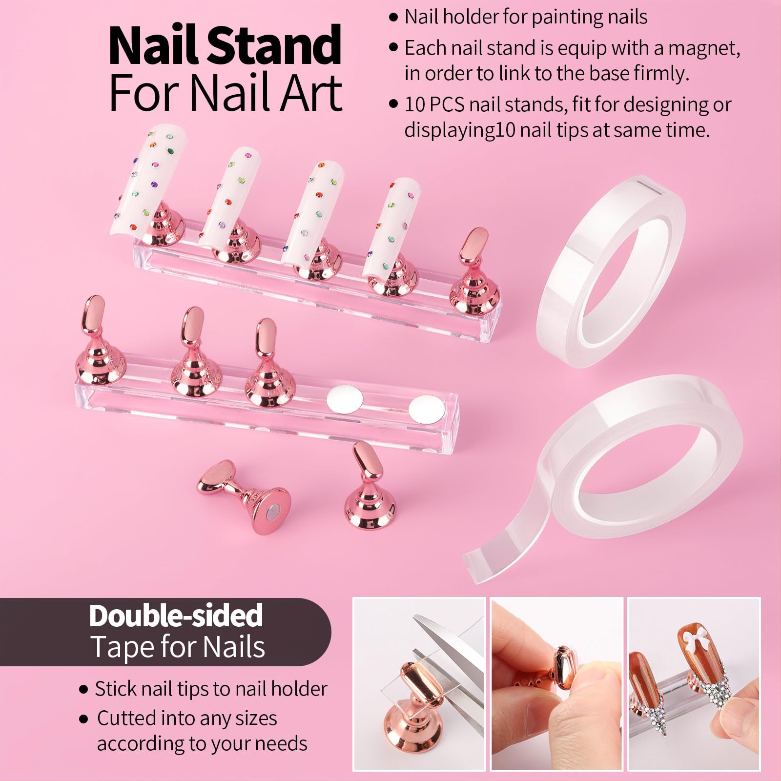 Fandamei magnetic nail stands and bases holding tips steady during painting