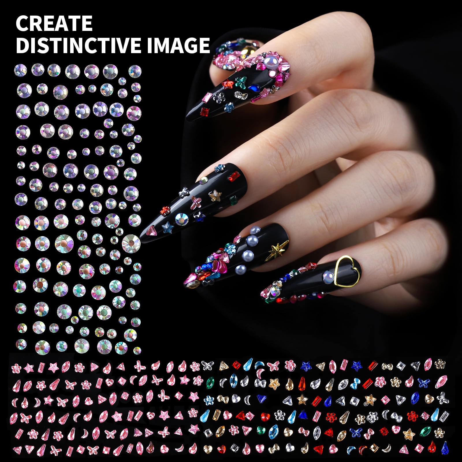 Fandamei gold and silver metal studs plus half pearls enhancing luxe nail looks