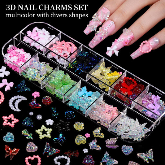 Fandamei colorful 3D charms close-up highlighting shapes for dramatic nail dimension