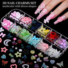 Fandamei colorful 3D charms close-up highlighting shapes for dramatic nail dimension