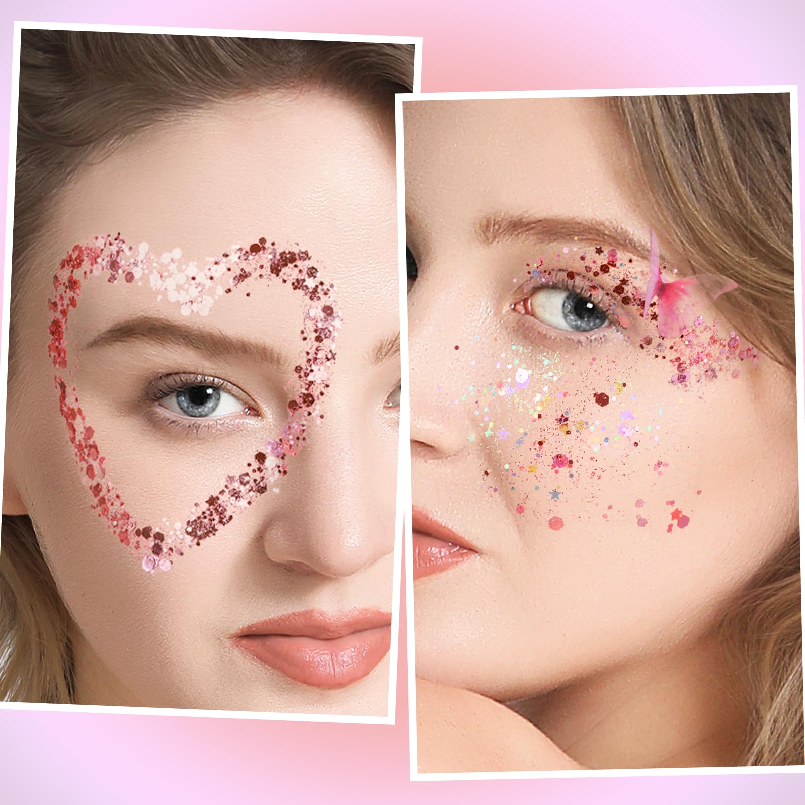 Fandamei model wearing festival face glitter illustrating long-lasting visible sparkle