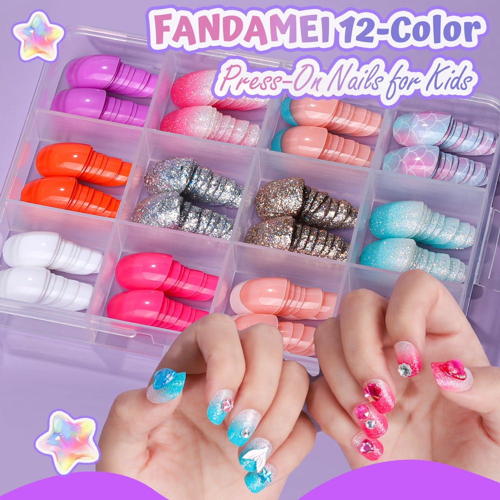 Fandamei flat lay of the 12 nail styles displaying variety and quick-apply options