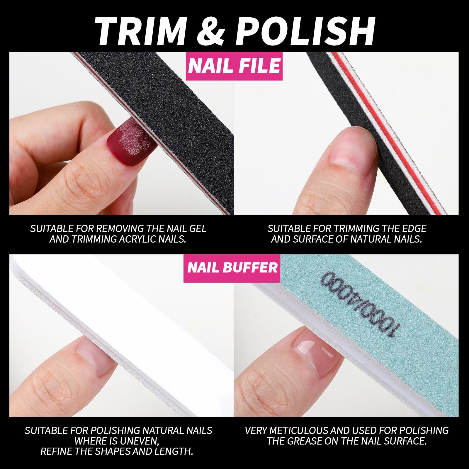 Fandamei nail file and dual-grit buffer detail for shaping and polishing