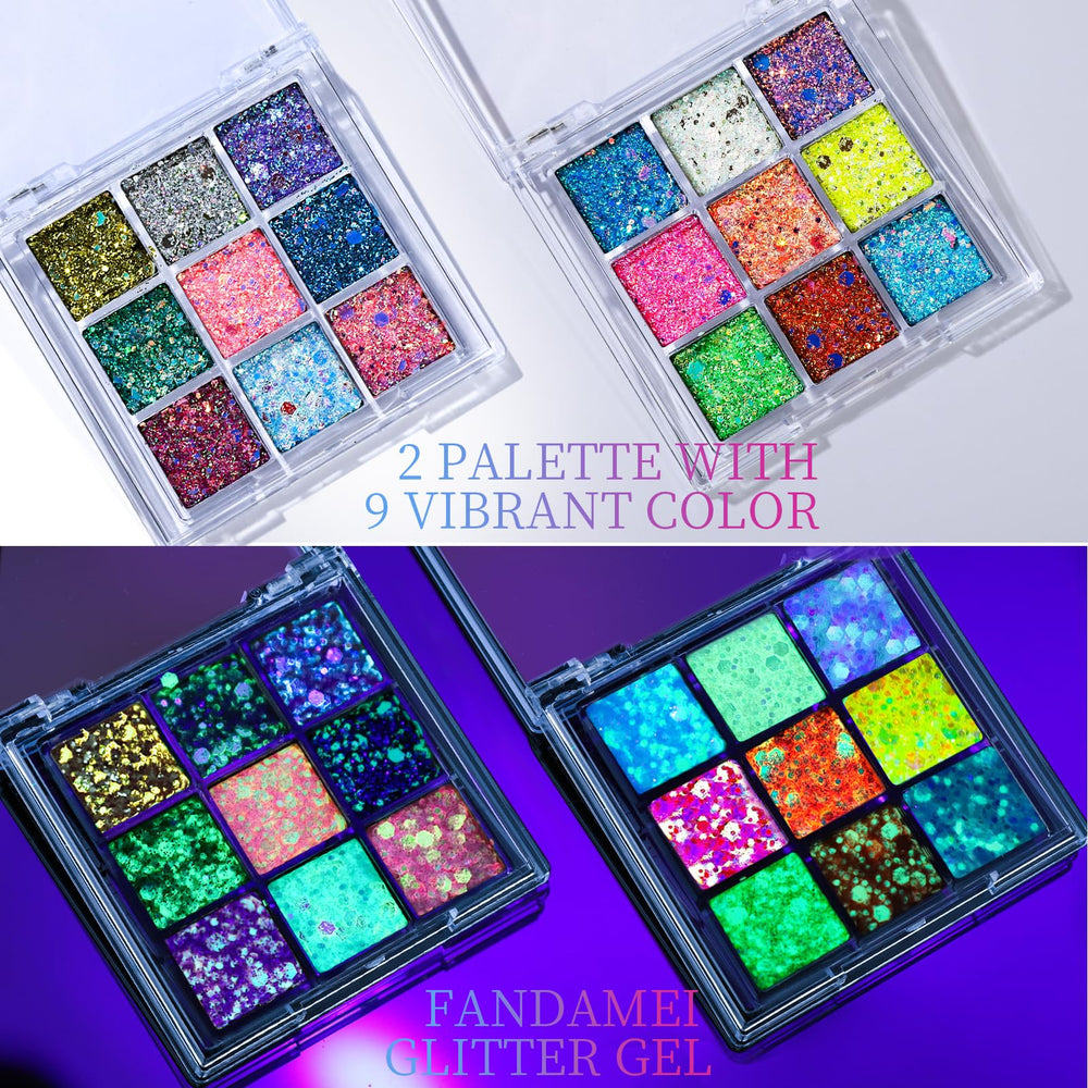 Fandamei open palettes displaying all 18 neon shades for creative looks