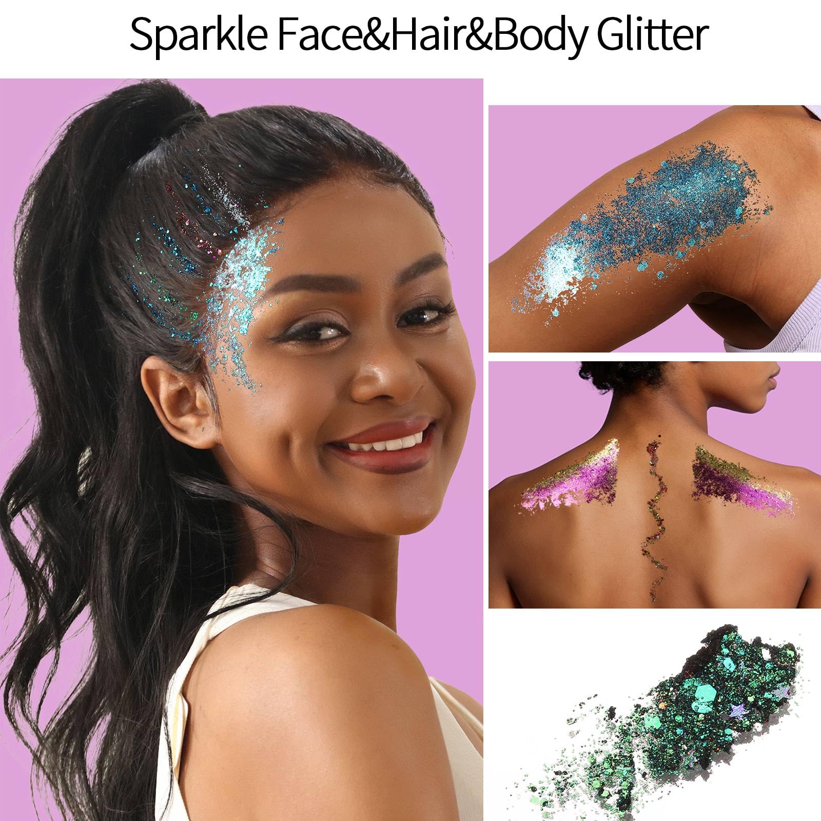 Close detail of Fandamei sequins and chunky glitters for dimensional effects