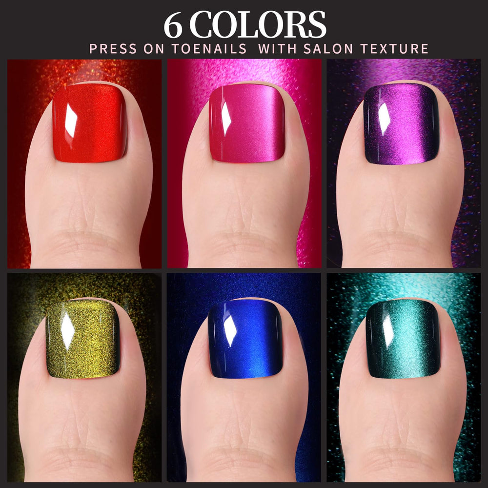 Fandamei close-up of six cat-eye colors showing glossy reflective finish and color variety