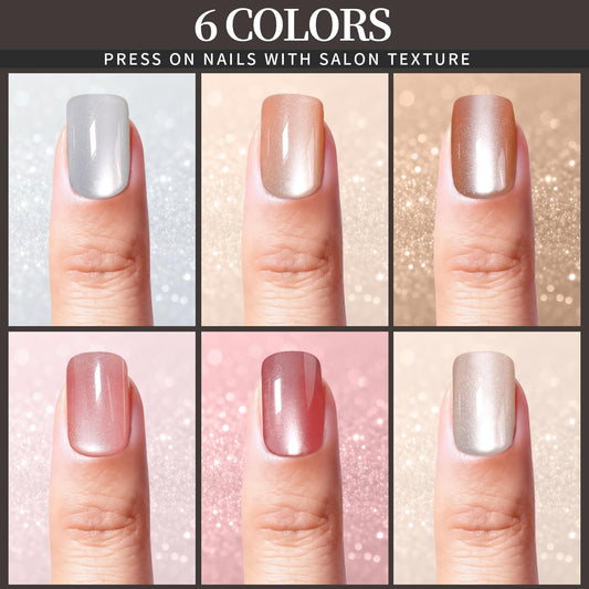 FANDAMEI six-color spread of short press-on nails offering style variety