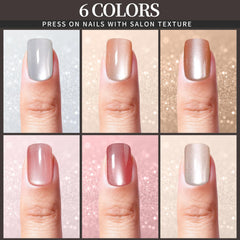 FANDAMEI six-color spread of short press-on nails offering style variety
