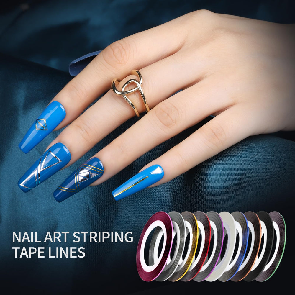 Fandamei colorful striping tape rolls lined up for quick precise nail lines