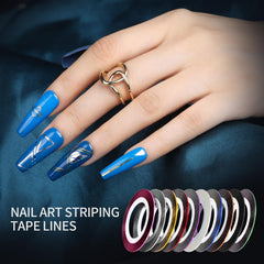 Fandamei colorful striping tape rolls lined up for quick precise nail lines