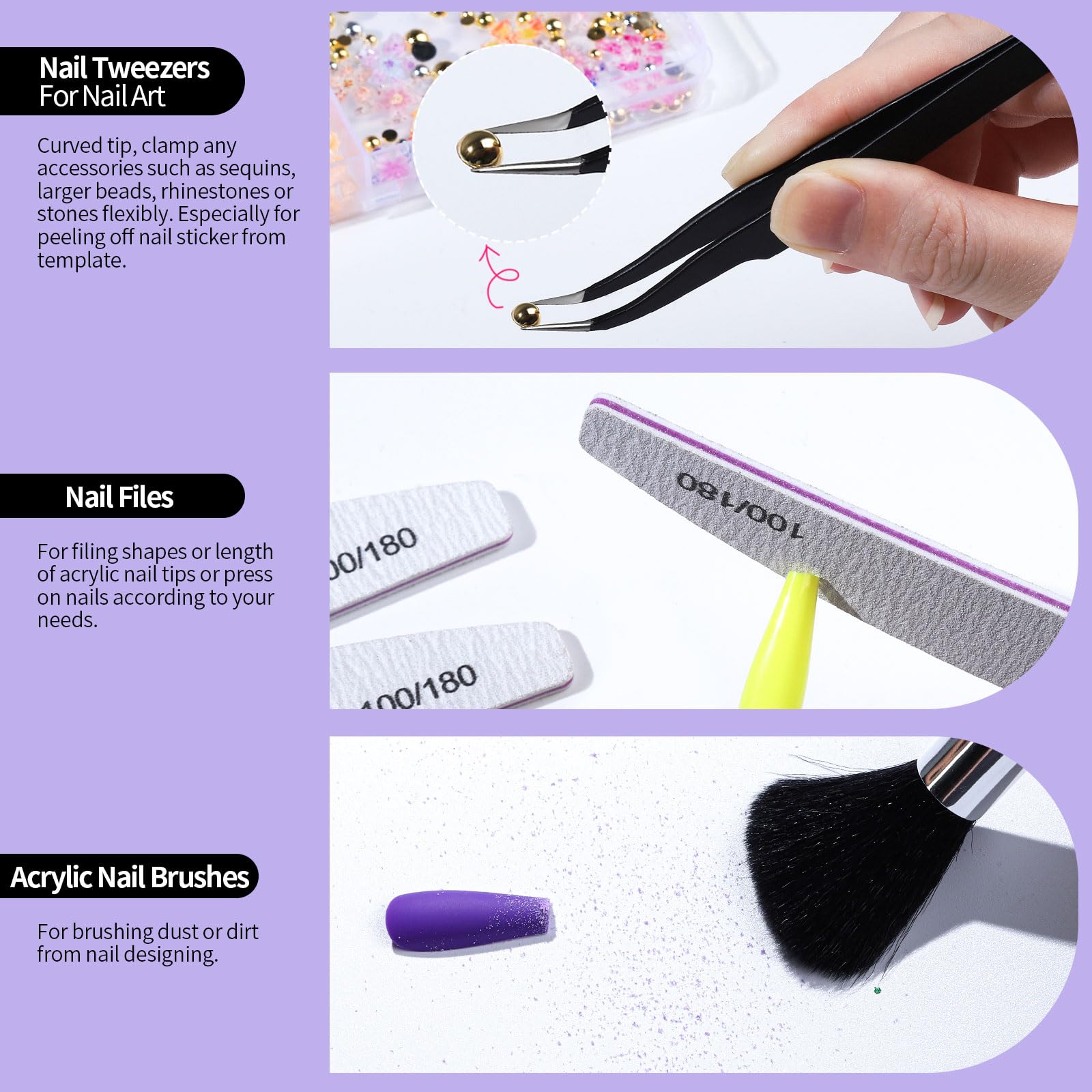 Fandamei tweezers gripping a rhinestone for accurate embellishment placement