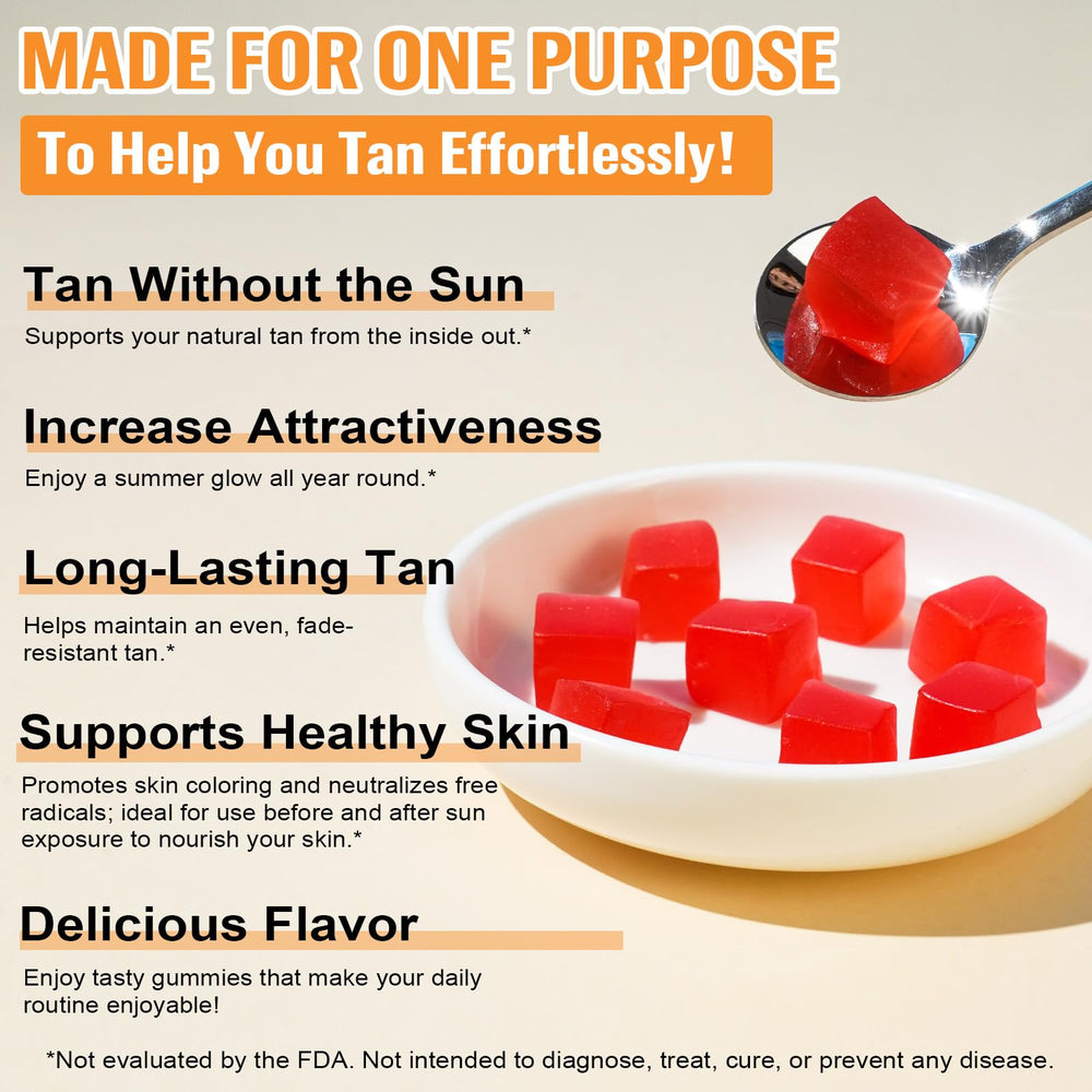 FANGCUN two gummies on a spoon illustrating 1–2 daily servings for steady nutrient intake