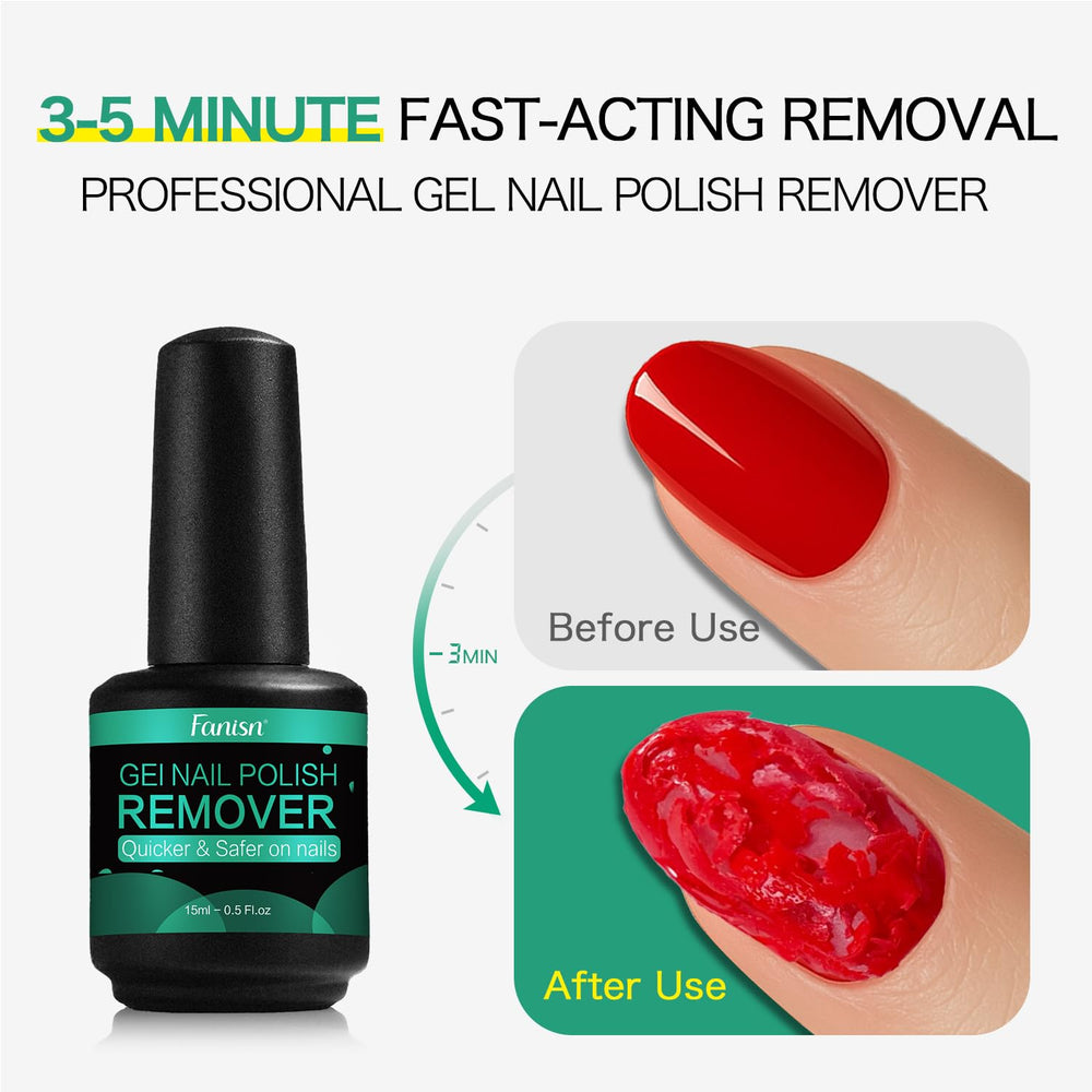 Fanisn two 15ml remover bottles close-up for fast gel lifting