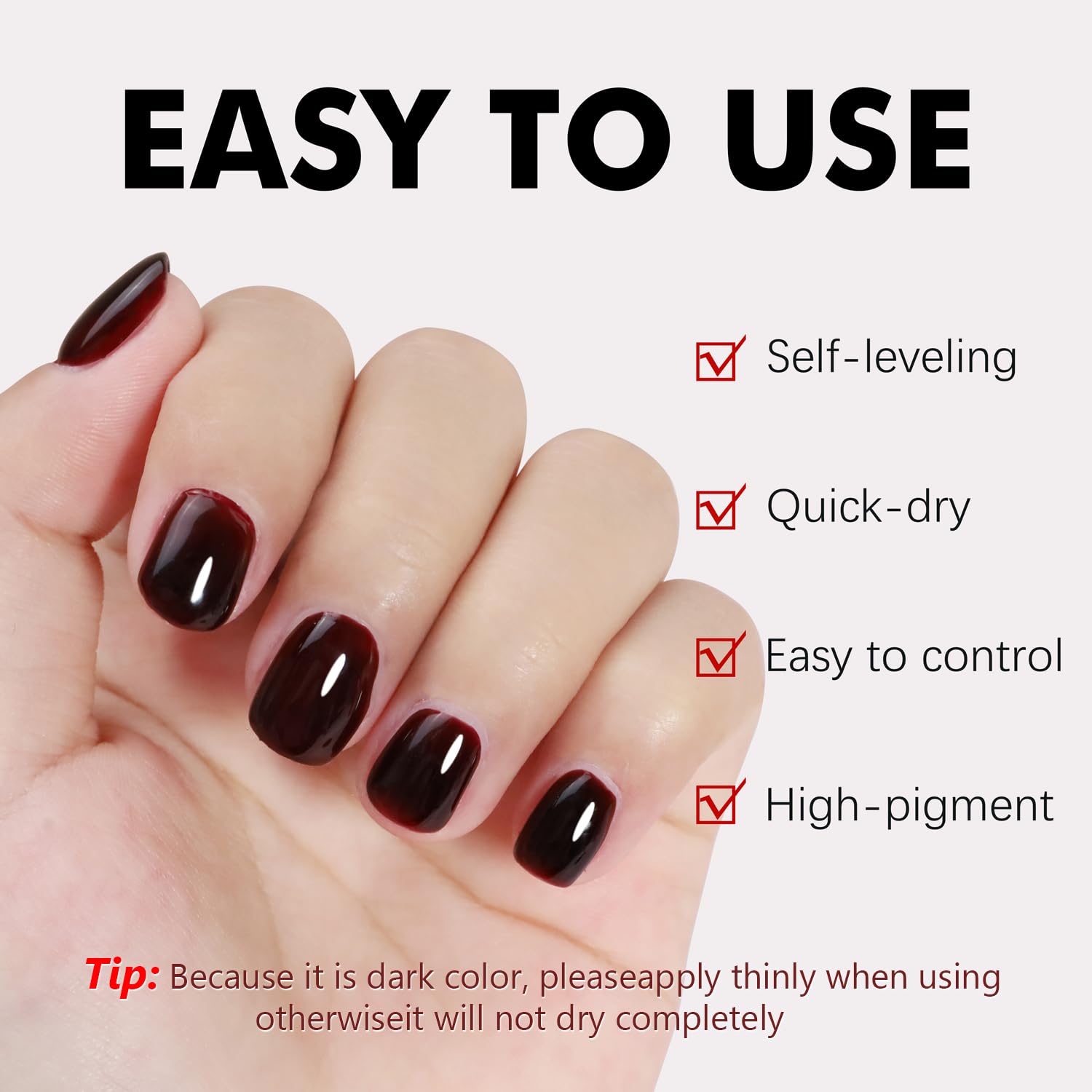 FANNEST cherry red gel texture close-up highlighting smooth self-leveling finish