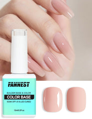 FANNEST swatch on hand illustrating natural nude pink finish and strengthening