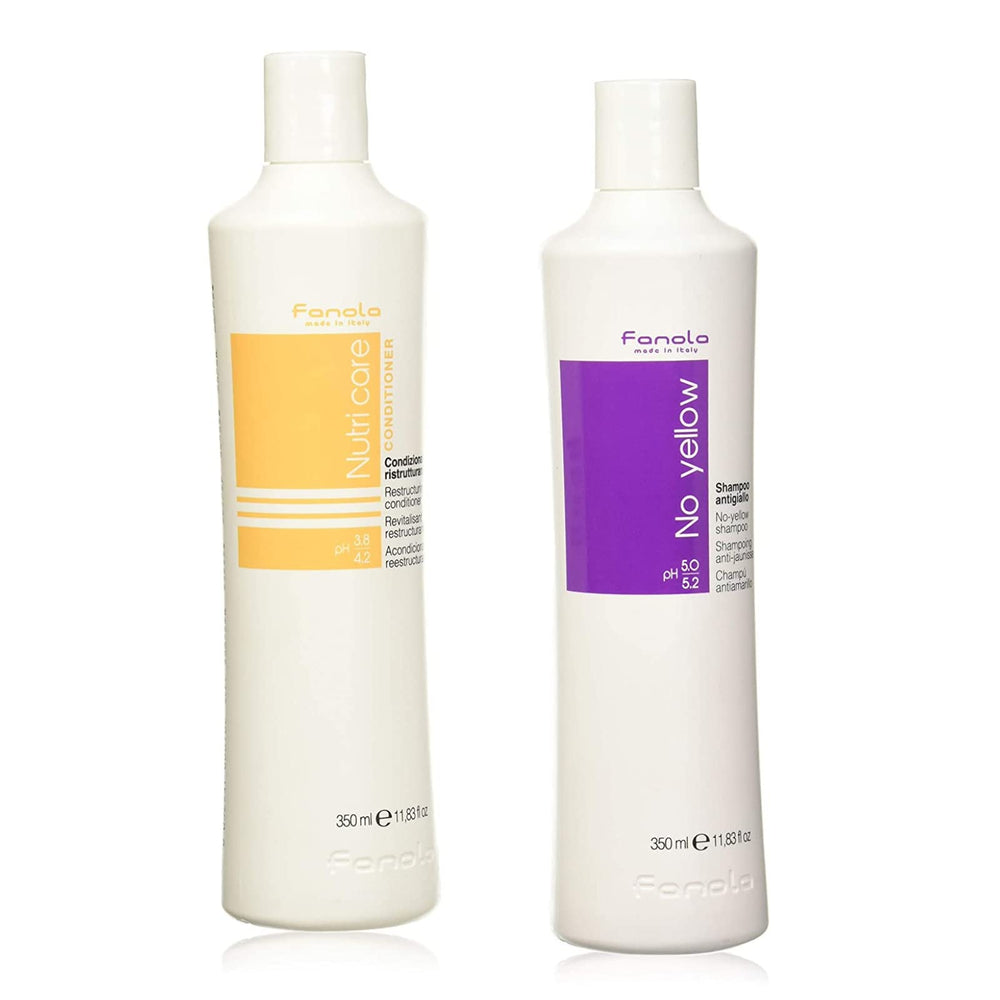 Fanola No Yellow front packaging showing purple shampoo benefits