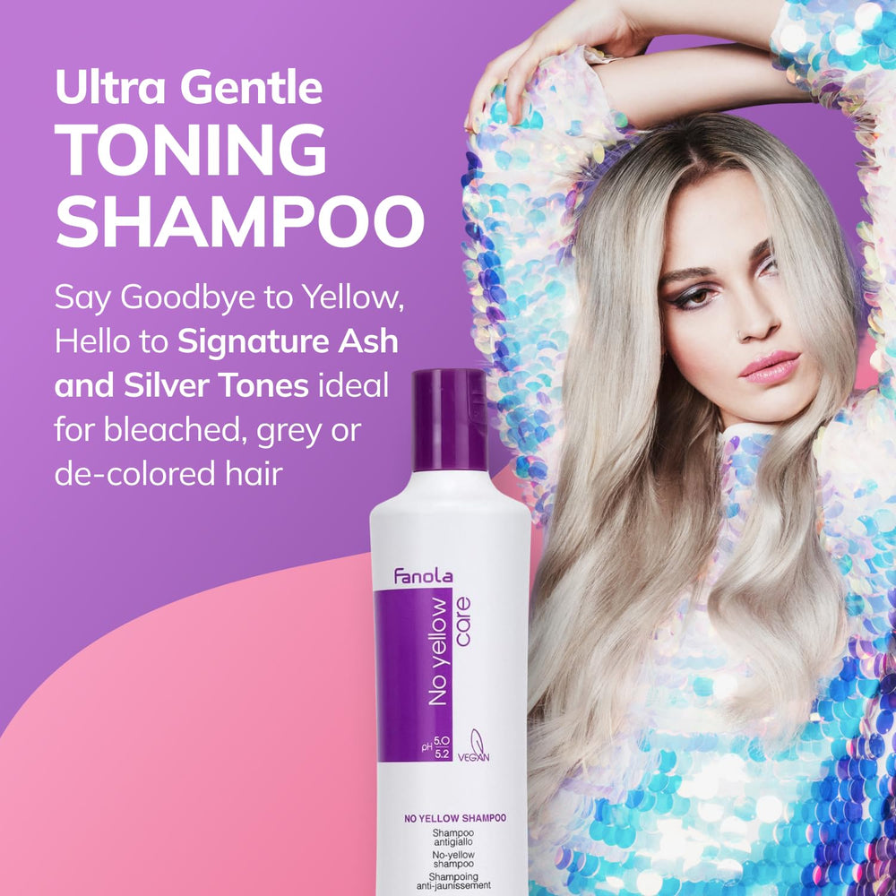 Fanola purple shampoo pouring to show creamy texture and even pigment