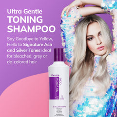 Fanola purple shampoo pouring to show creamy texture and even pigment