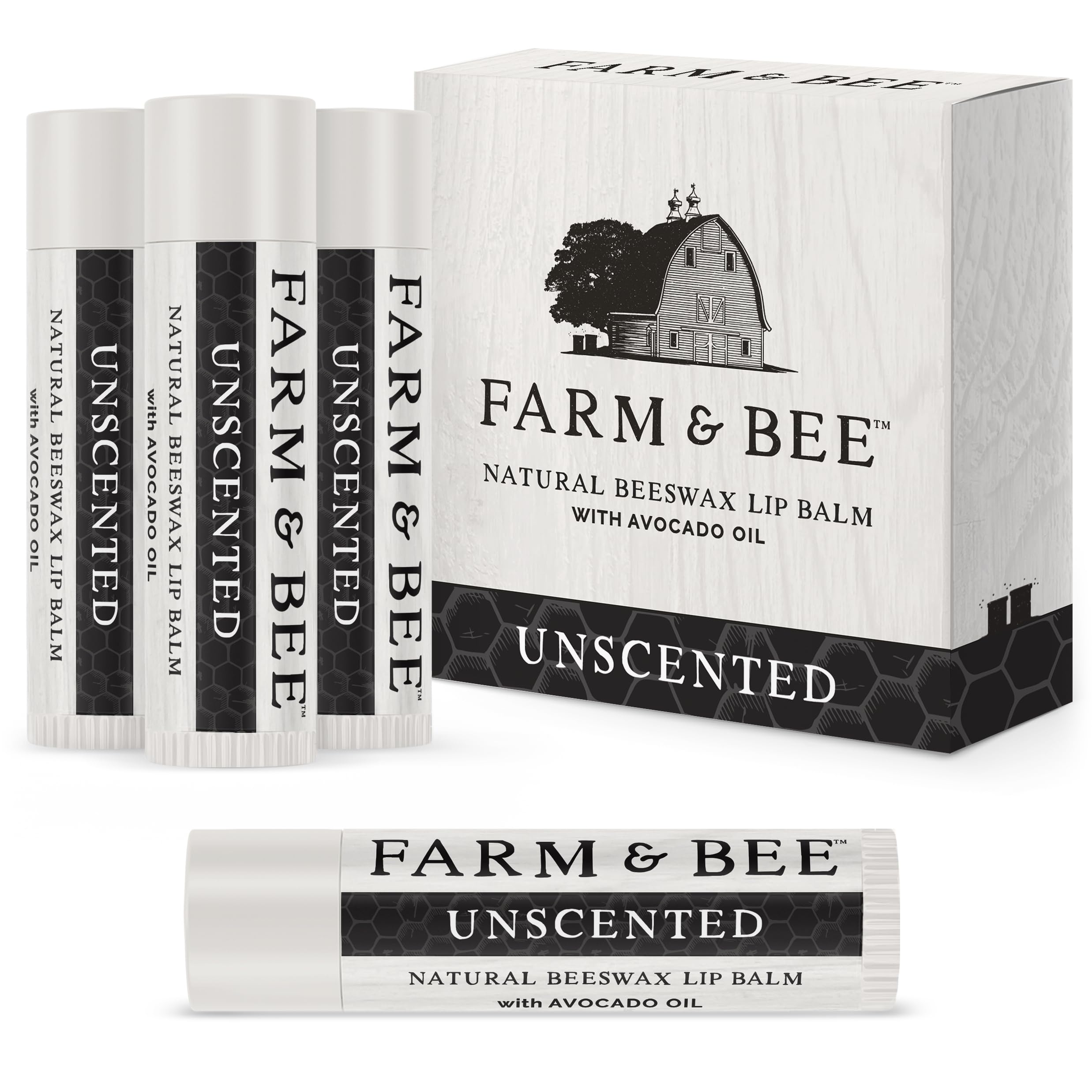 Farm & Bee front packaging showing unscented benefits and natural look