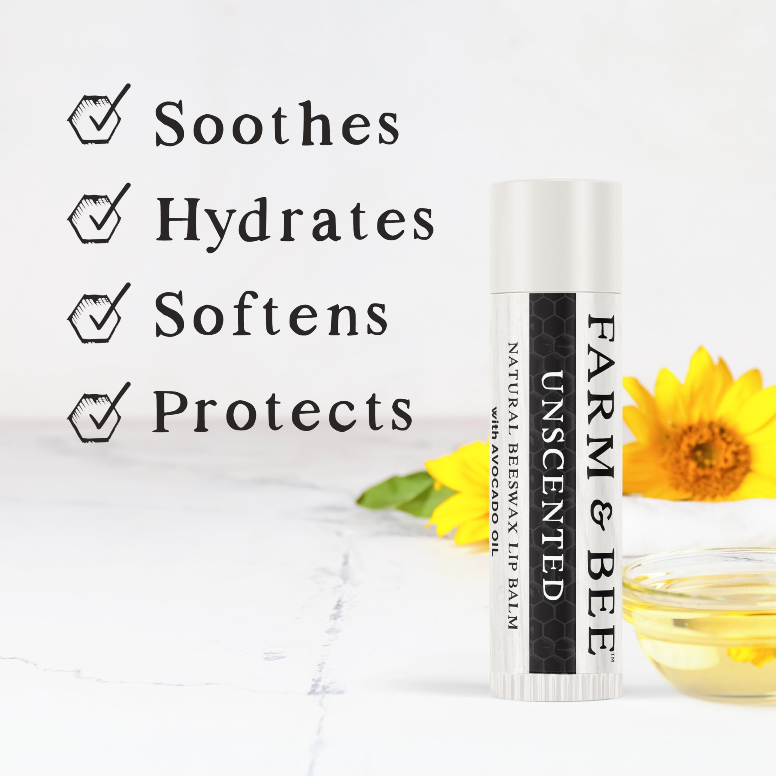 Farm & Bee open tube close-up showing smooth balm texture for easy glide
