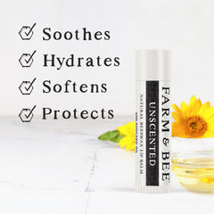 Farm & Bee open tube close-up showing smooth balm texture for easy glide