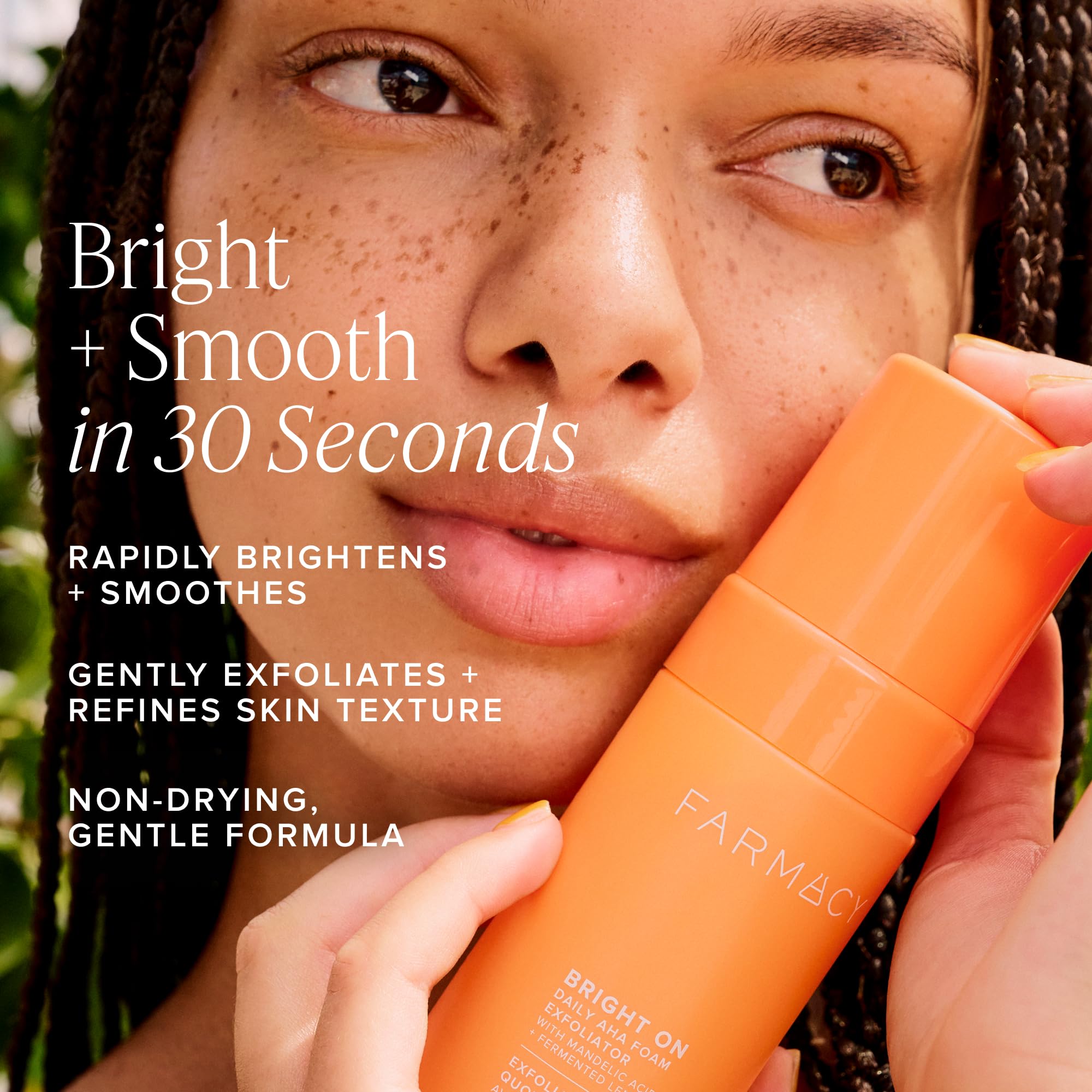 Farmacy label close-up detailing mandelic acid and hydrating panthenol