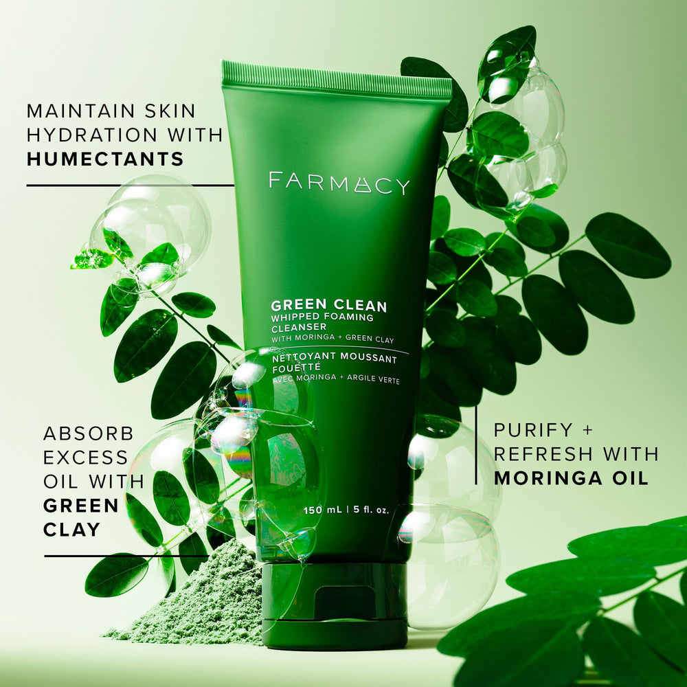 Farmacy face wash displayed in bathroom lifestyle promoting refreshment