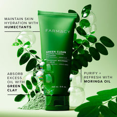 Farmacy face wash displayed in bathroom lifestyle promoting refreshment