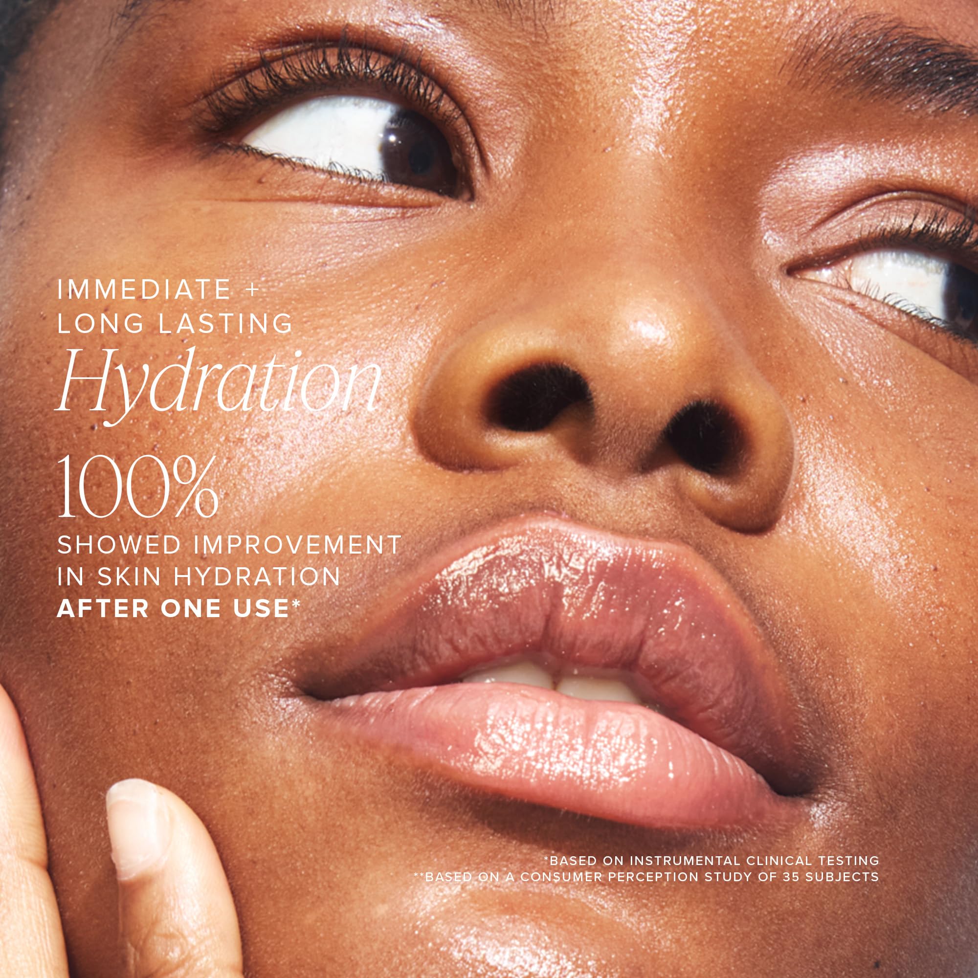Farmacy filling good serum on fingertip illustrating easy application and spread