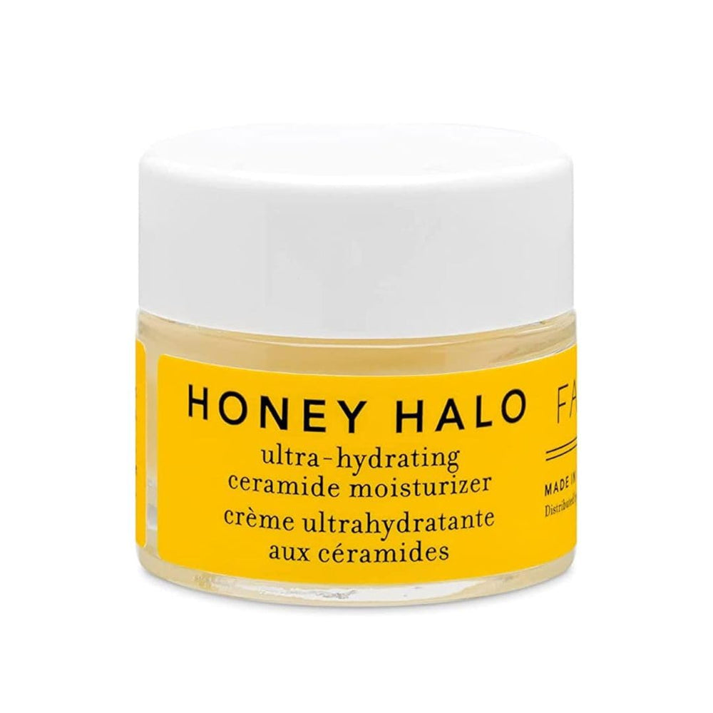 Farmacy Honey Halo front jar view showing compact 9ml packaging and moisturizing promise