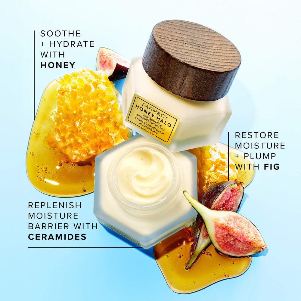 Farmacy Honey Halo cream on fingertip for easy application and absorption