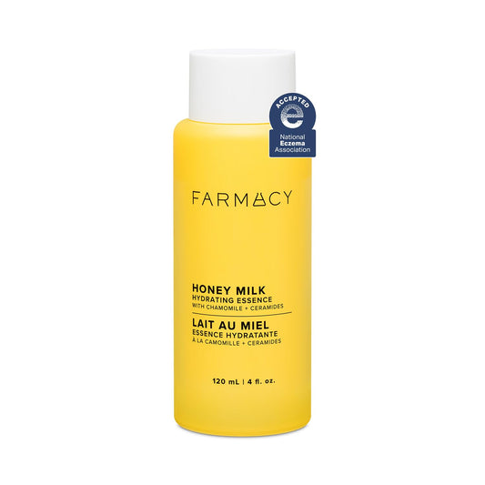 Farmacy honey milk face essence bottle front view showing packaging and hydration benefit
