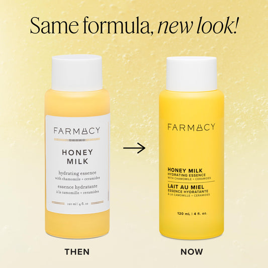 Farmacy honey milk essence creamy texture close-up emphasizing lightweight moisture