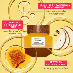 Farmacy mask being massaged on cheek showing warming transform and ease