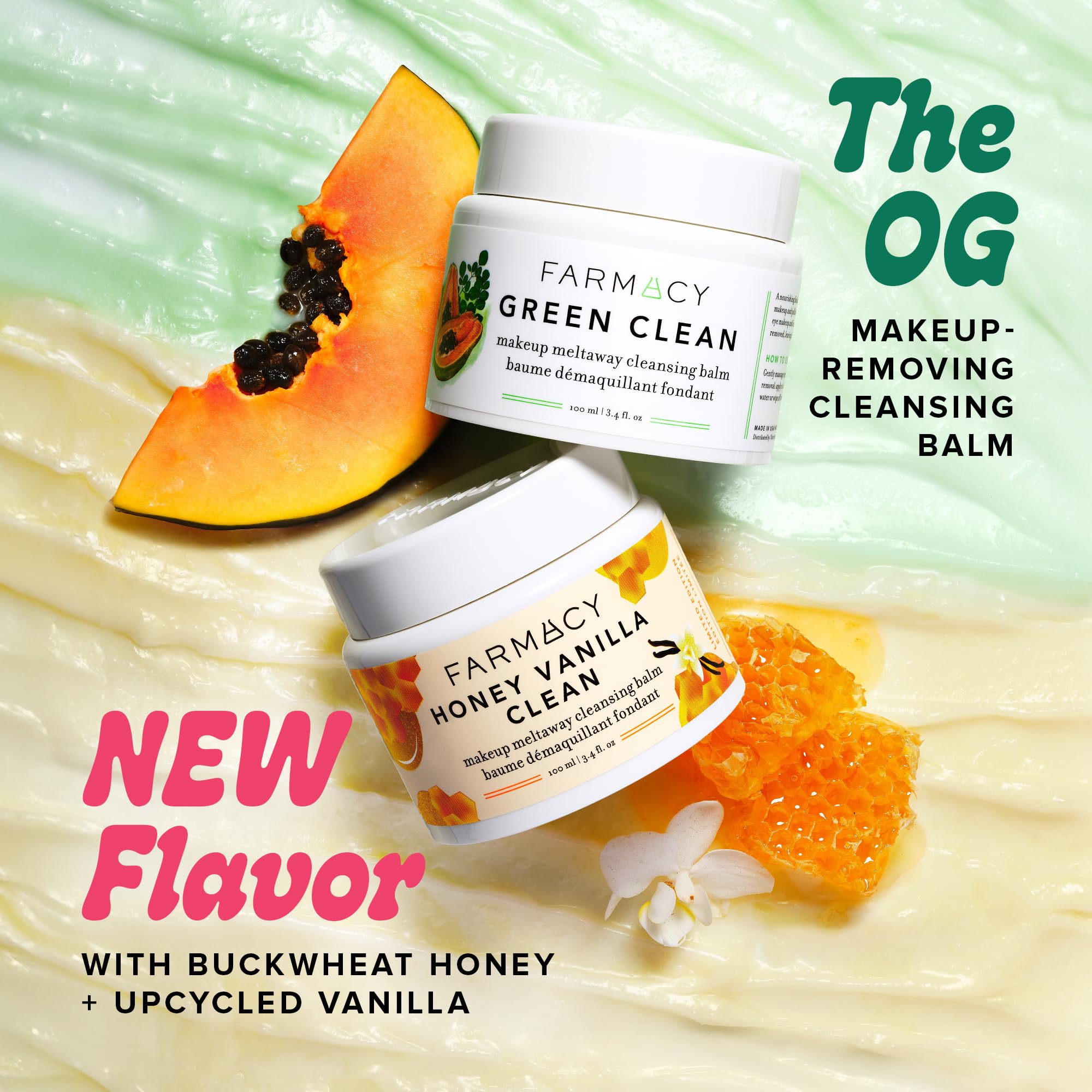 Farmacy balm massaged on dry skin showing gentle makeup breakdown