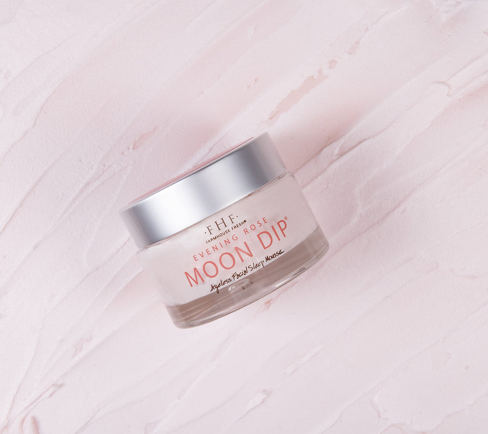 FarmHouse Fresh night cream placed on bathroom shelf suggesting nightly routine benefit