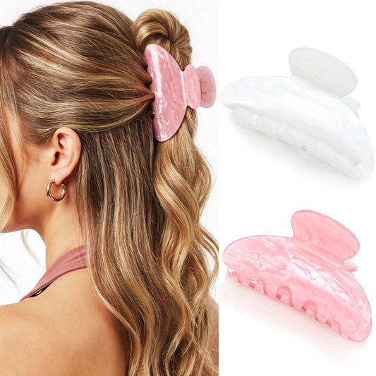Fashey front view pink and white clips showing dual-tone style and versatility