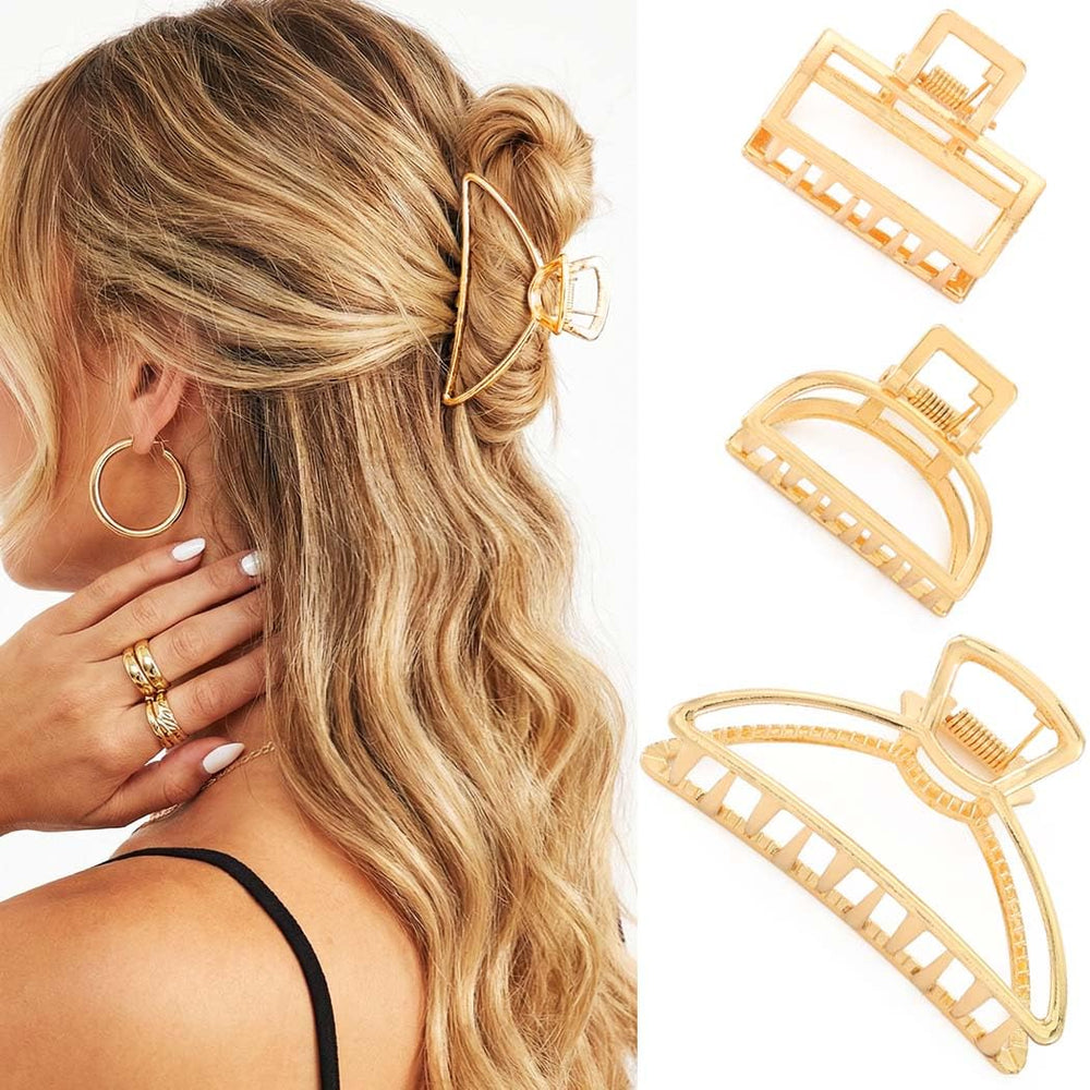 Fashey gold claw clip front view shows polished finish and elegant look