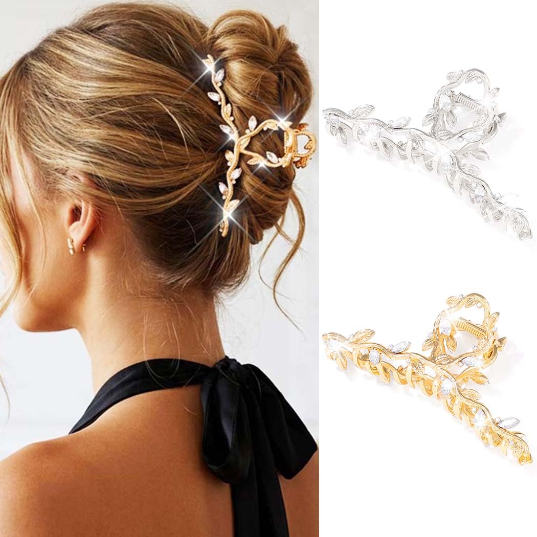 Fashey gold claw clip front view showing elegant rhinestone shine and secure hold
