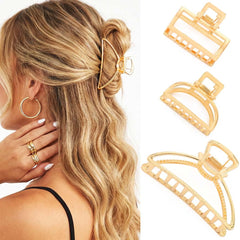 Fashey gold claw clip front view shows polished finish and elegant look